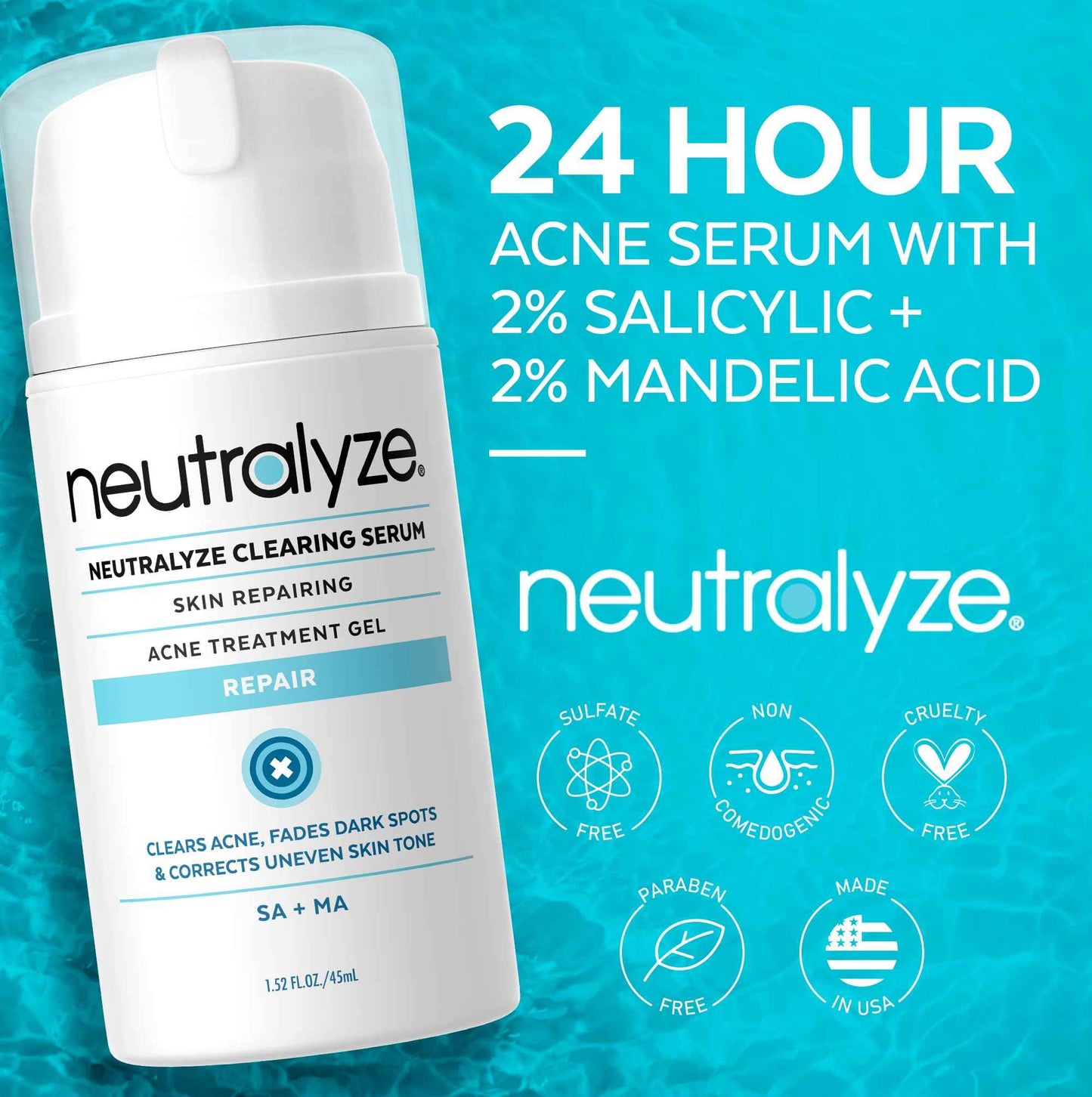 Neutralyze Moderate to Severe Acne Serum with 2% Mandelic Acid & 2% Salicylic Acid - Acne Scar & Spot Treatment for Face & Body (90 Day)
