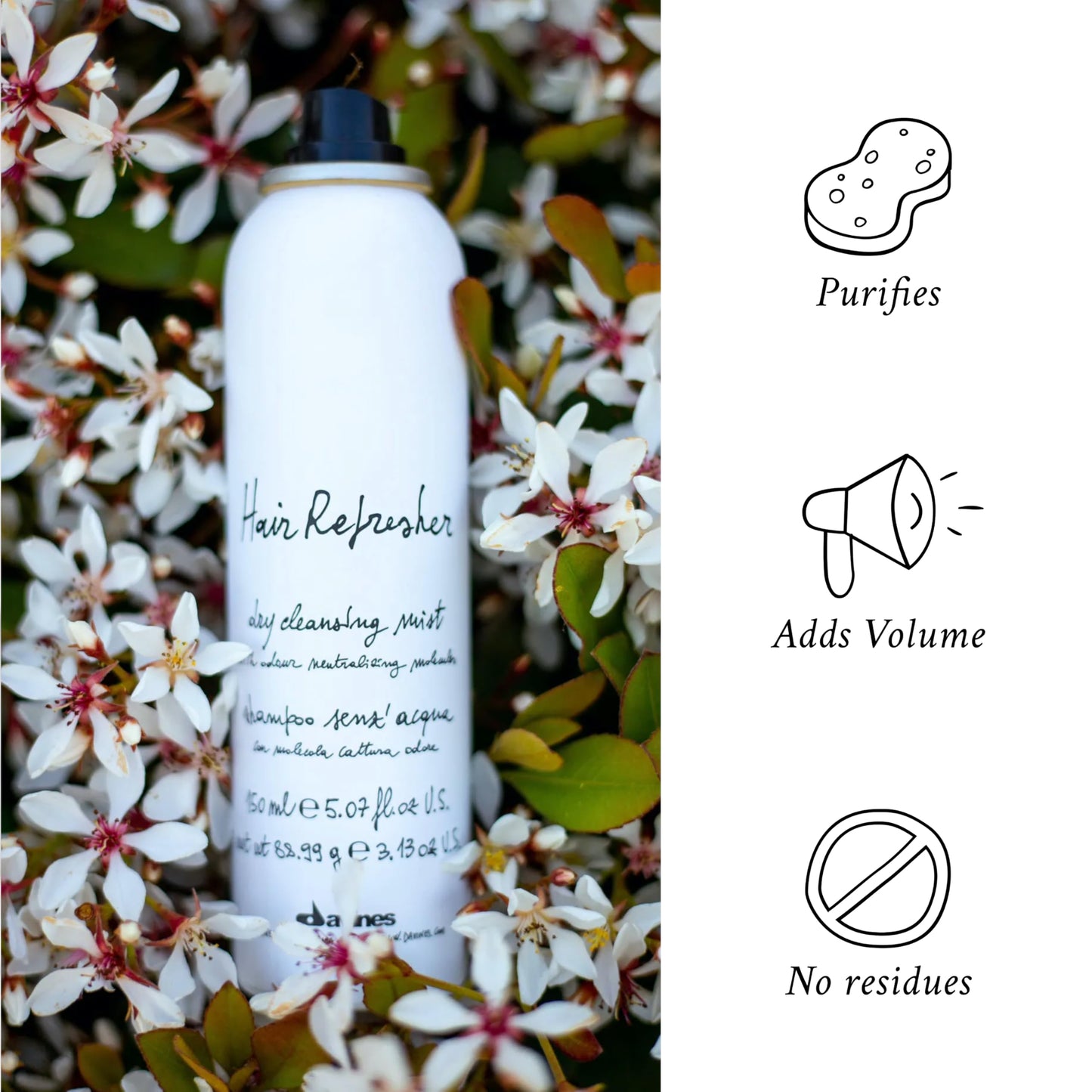 Davines Hair Refresher Dry Shampoo, Oil-Absorbing Volumizing Spray - Instantly Cleans & Refreshes Hair without Water - Rice Starch Formula Leaves No White Residue or Build-Up, 5.07 Fl Oz
