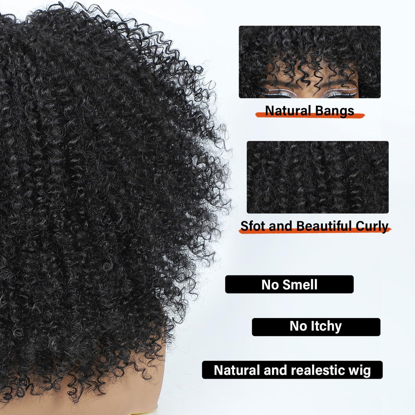 HILYBAE Curly Wig Afro Curly Wigs for Black Women Afro Kinky Curly Wig With Bangs Full and Fluffy Glueless Wig Synthetic Hair Replacement Wigs for Cosplay and Daily