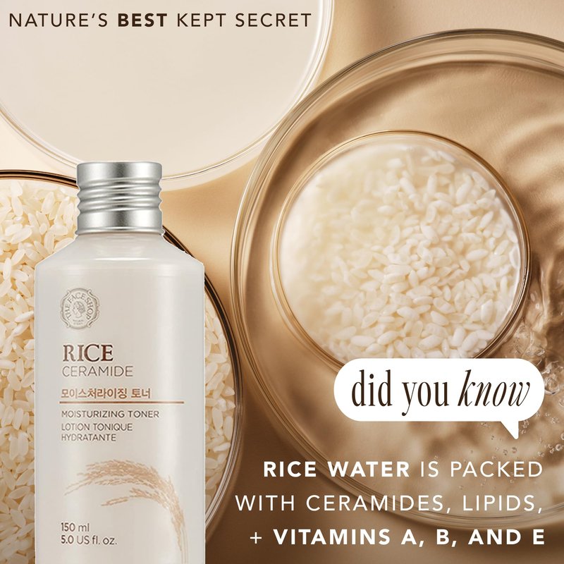 THE FACE SHOP Rice Ceramide Moisturizing Toner, Hydrating with Rice Water, Targets Dryness, Strengthens Skin Barrier, Lightweight, Korean Skin Care, 5.0 fl. oz.