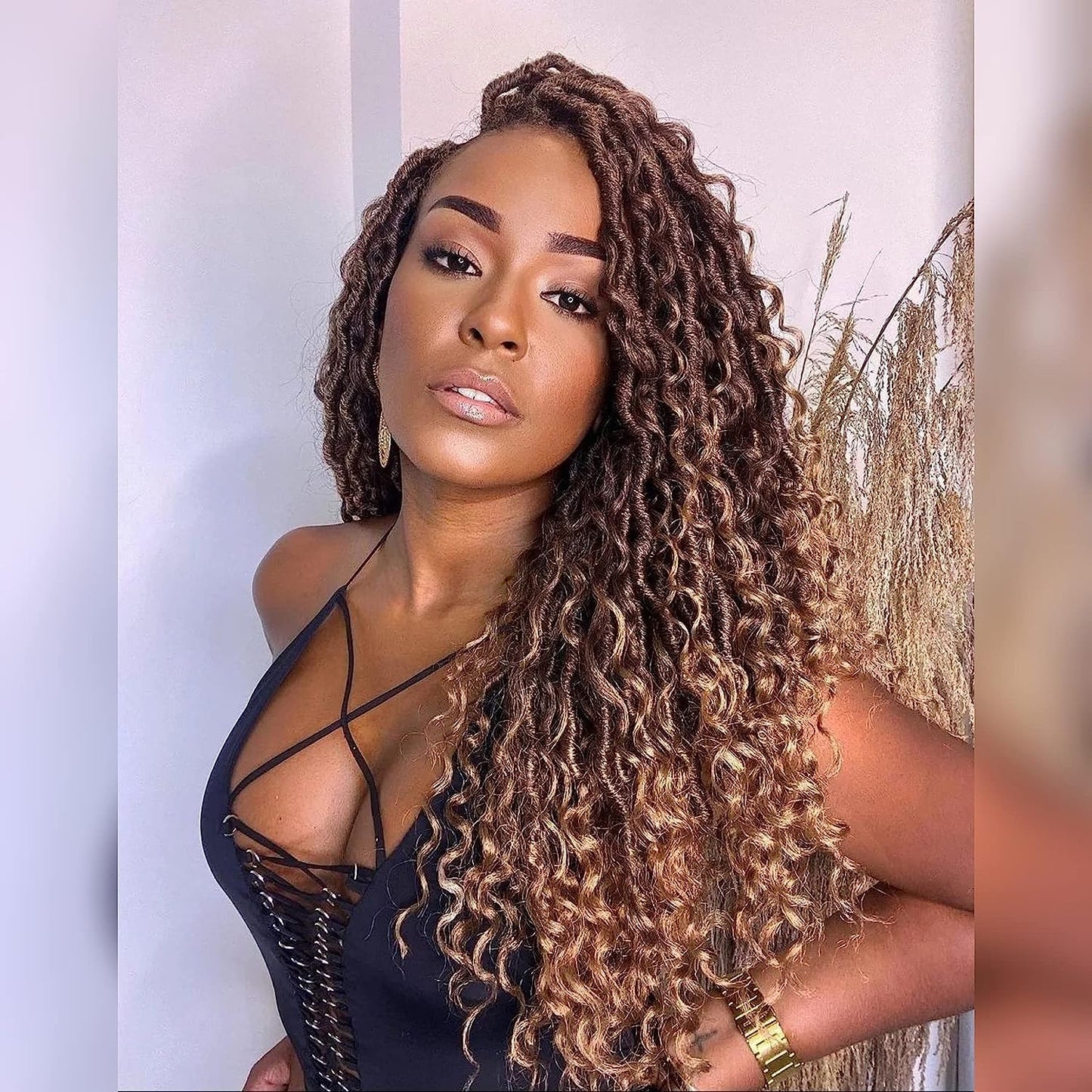 ToyoTress Boho Faux Locs Crochet Hair - 12 Inch 8 Packs Ombre Blonde Bohemian Locs Crochet Hair With Curly Ends for Black Women, Short Pre-looped Synthetic Braiding Hair Extensions（12 Inch, T27-8P)