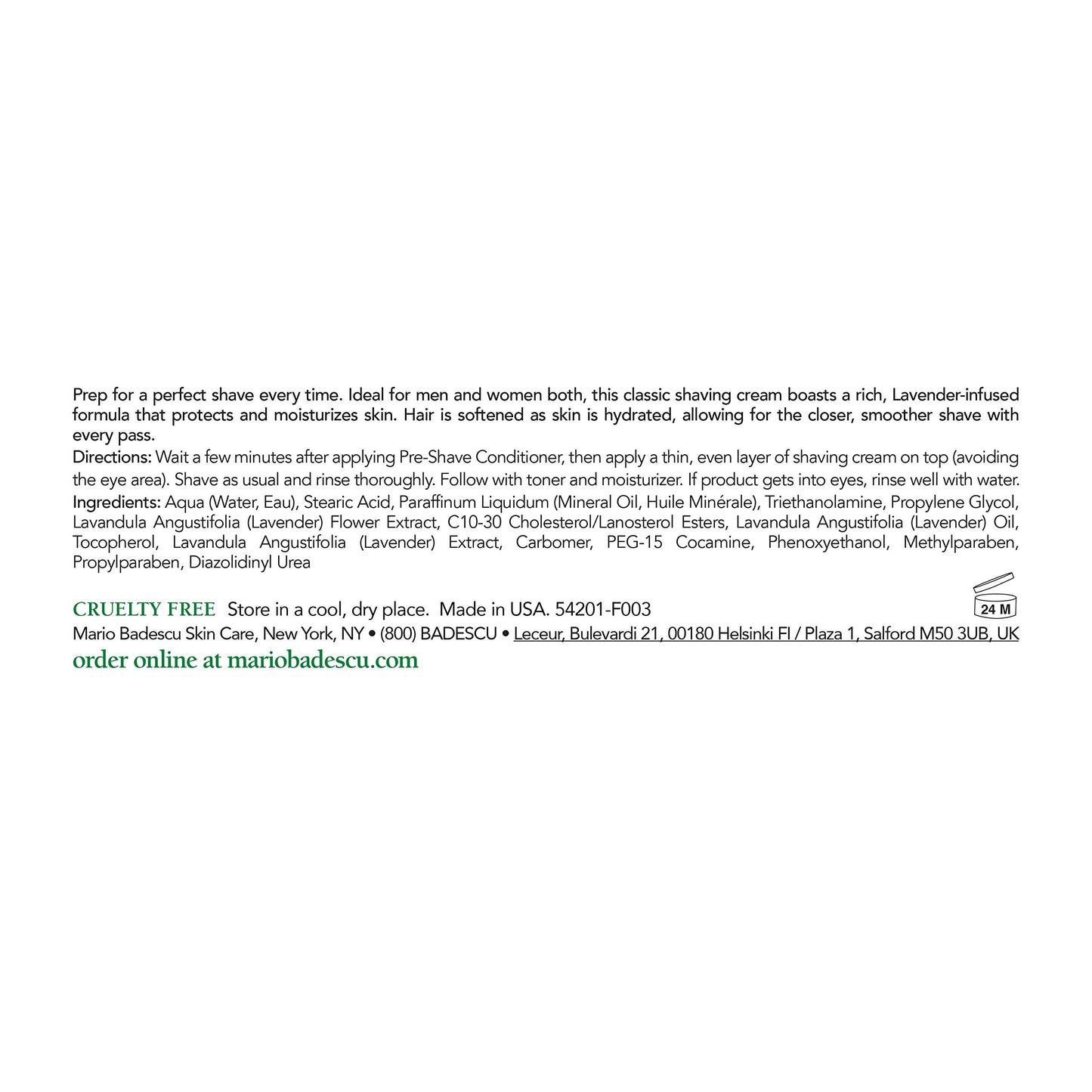 Mario Badescu Shaving Cream for Women and Men - Classic, Unisex Non-Foaming Shave Cream Formula Infused with Lavender Oil and Vitamin E - Helps Prep, Protect and Moisturize for a Closer Shave, 4 Oz