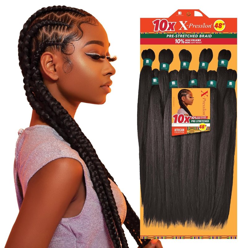 X-Pression Pre-Stretched Braiding Hair - 48-Inch Kanekalon Synthetic Braid for Box Braids & Twists | Color 4 Medium Brown