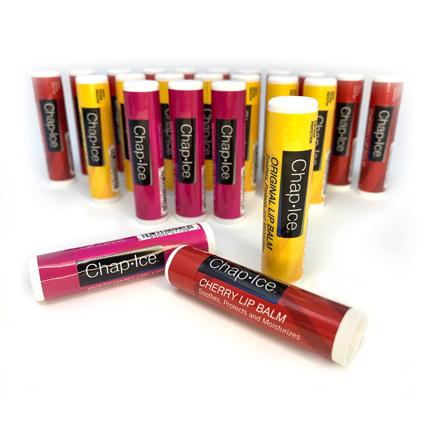 Chap-Ice Assorted Lip Balm – Watermelon, Original & Cherry Flavors – 24-Count Refill Pack