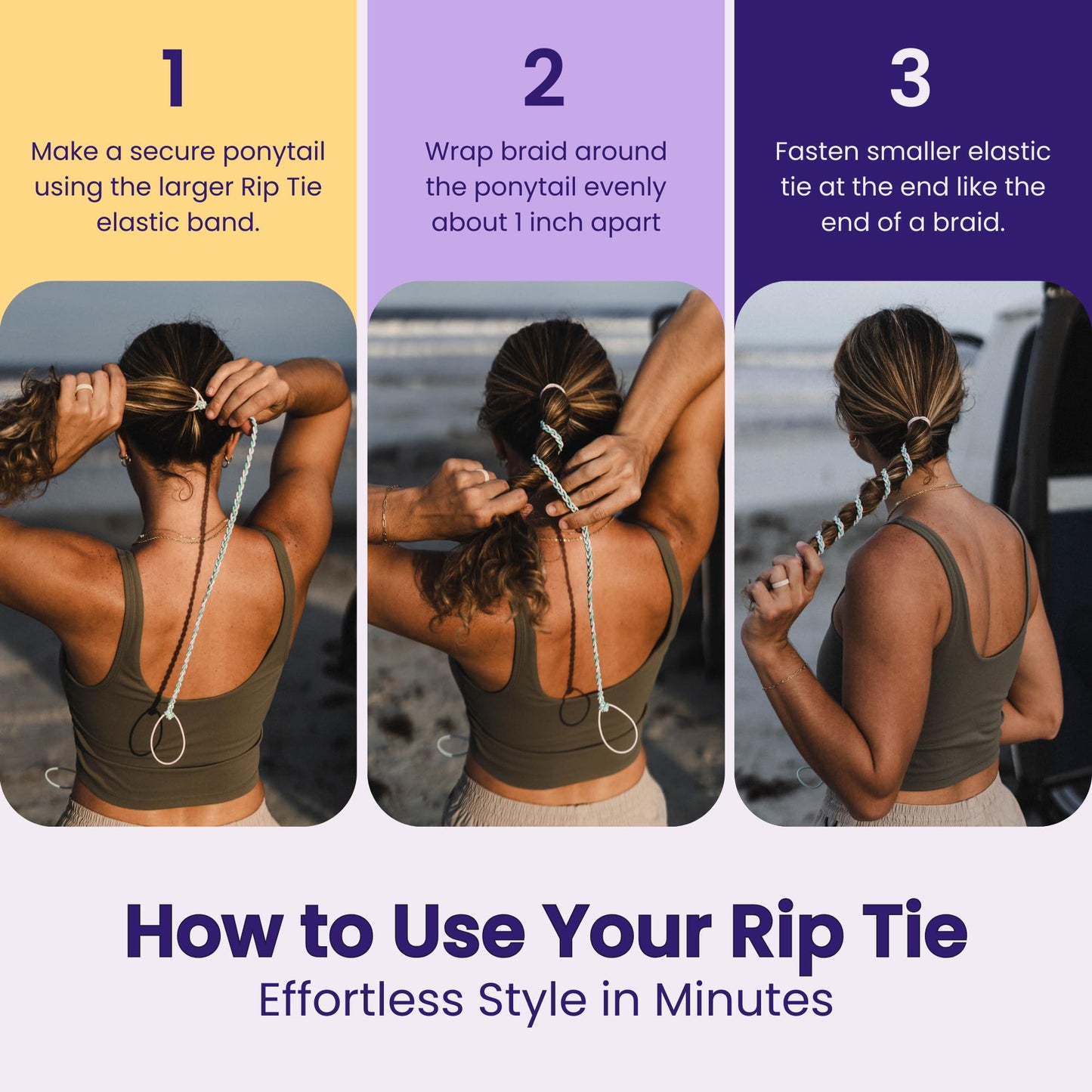 Rip Tie Regular Soft Tangle-Free Hair Tie for Women, Nylon Hair Elastic, Colorful Hair Accessory - As Seen on Shark Tank - 3 Pack Tropical