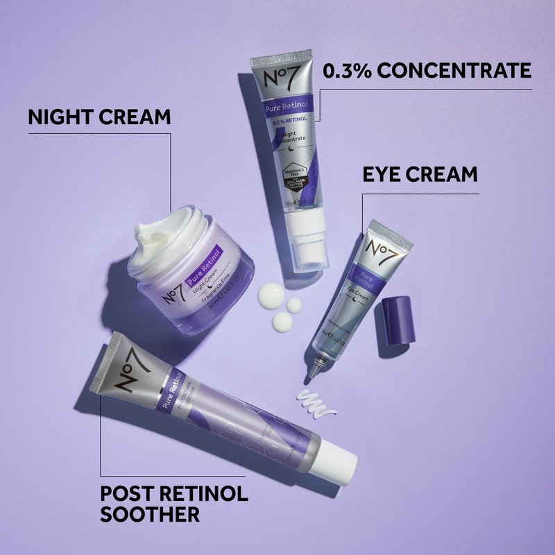 No7 Pure Retinol Night Cream - Collagen-Boosting Retinol Cream that Visibly Smoothes, Plumps & Firms Complexion - Dermatologist Approved & Fragrance-Free (1.69 Fl Oz)