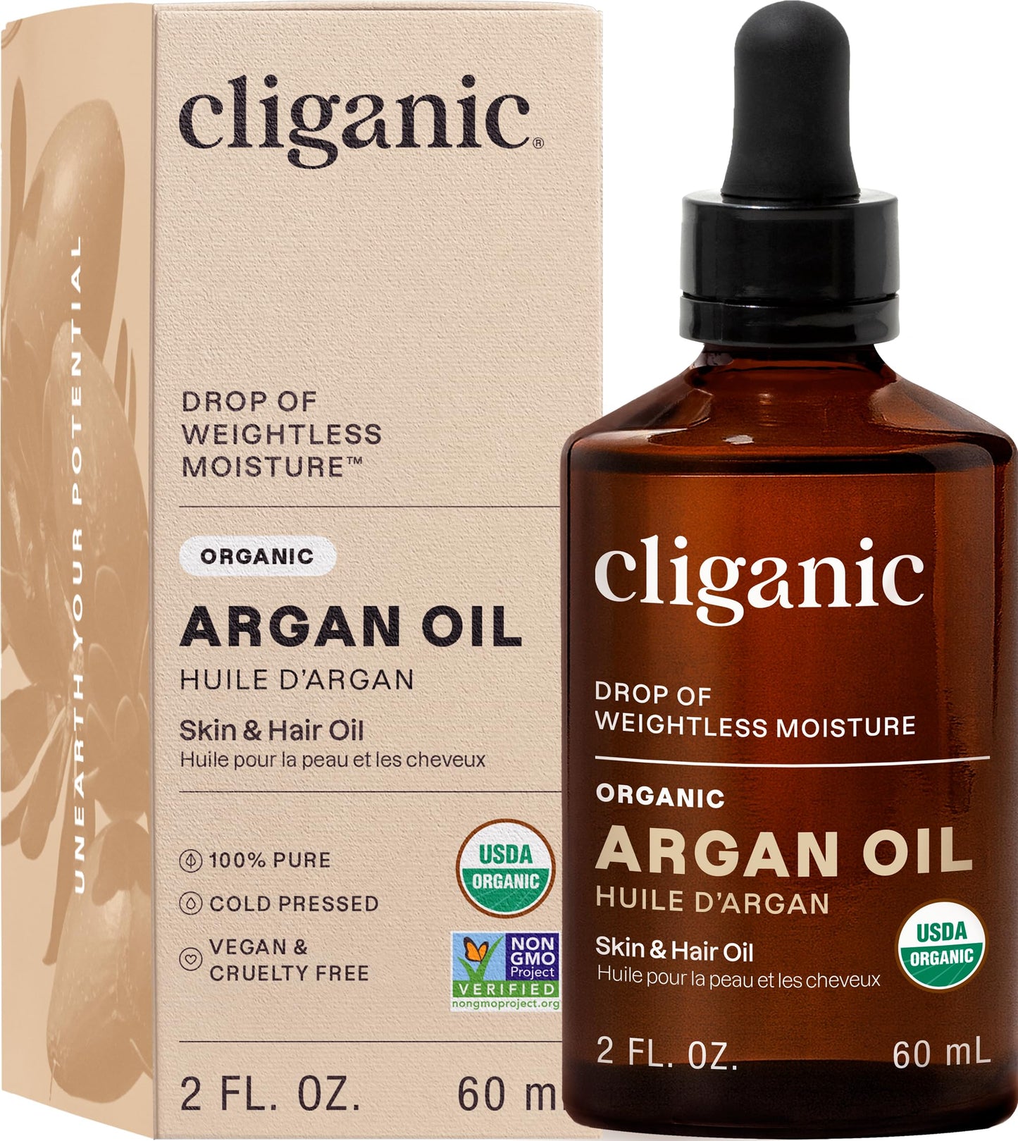 Cliganic Organic Argan Oil 16oz with Pump, 100% Pure | Bulk for Hair, Face & Skin (Packaging May Vary)