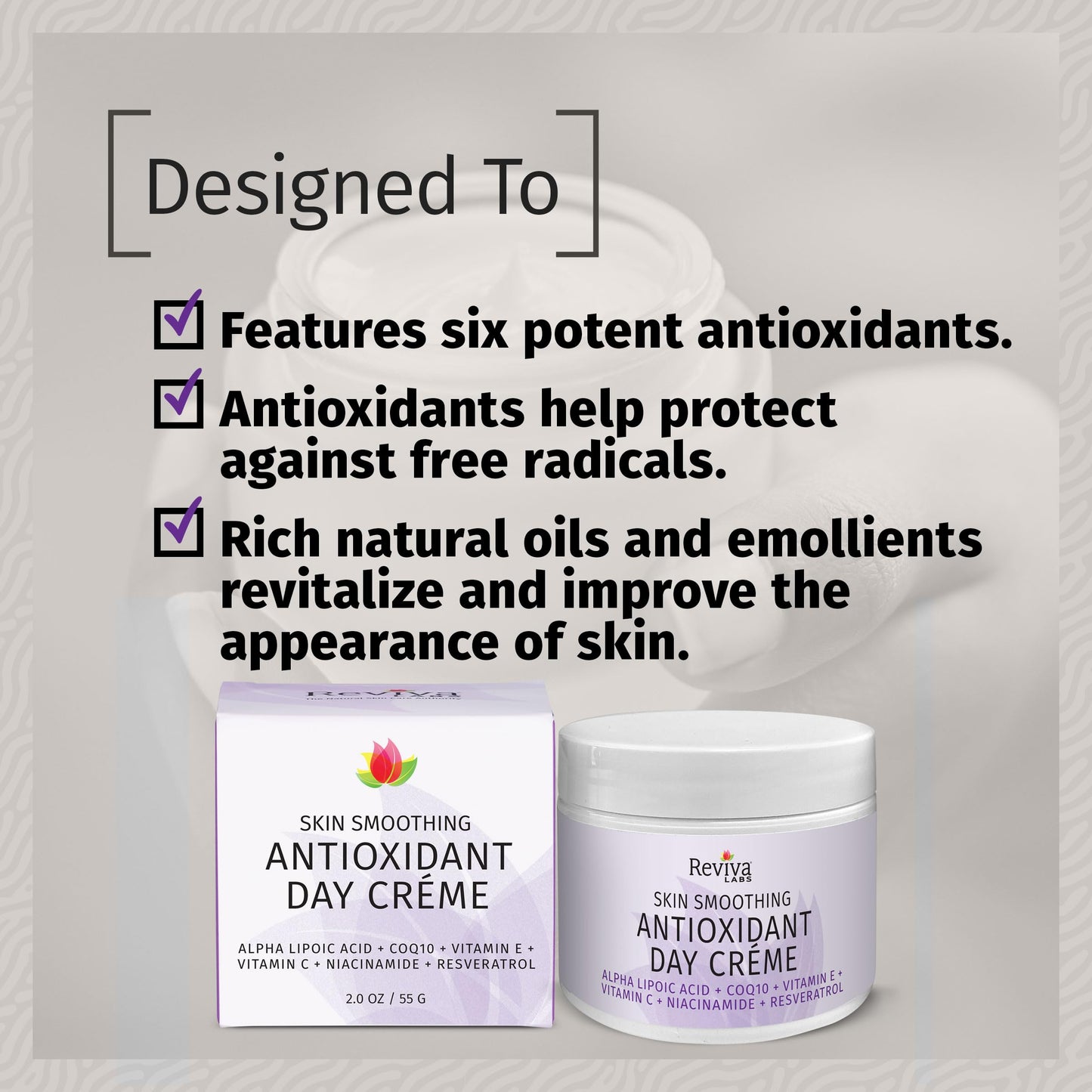 Reviva Labs Antioxidant Skin Smoothing Day Cream 2 Ounce