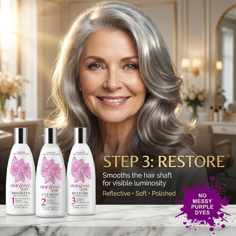 Maison 276 Silver & Blonde Hair Care Set - 3-Step Shampoo, Conditioner & Pre-Shampoo | Sulfate-Free, 24 oz Total