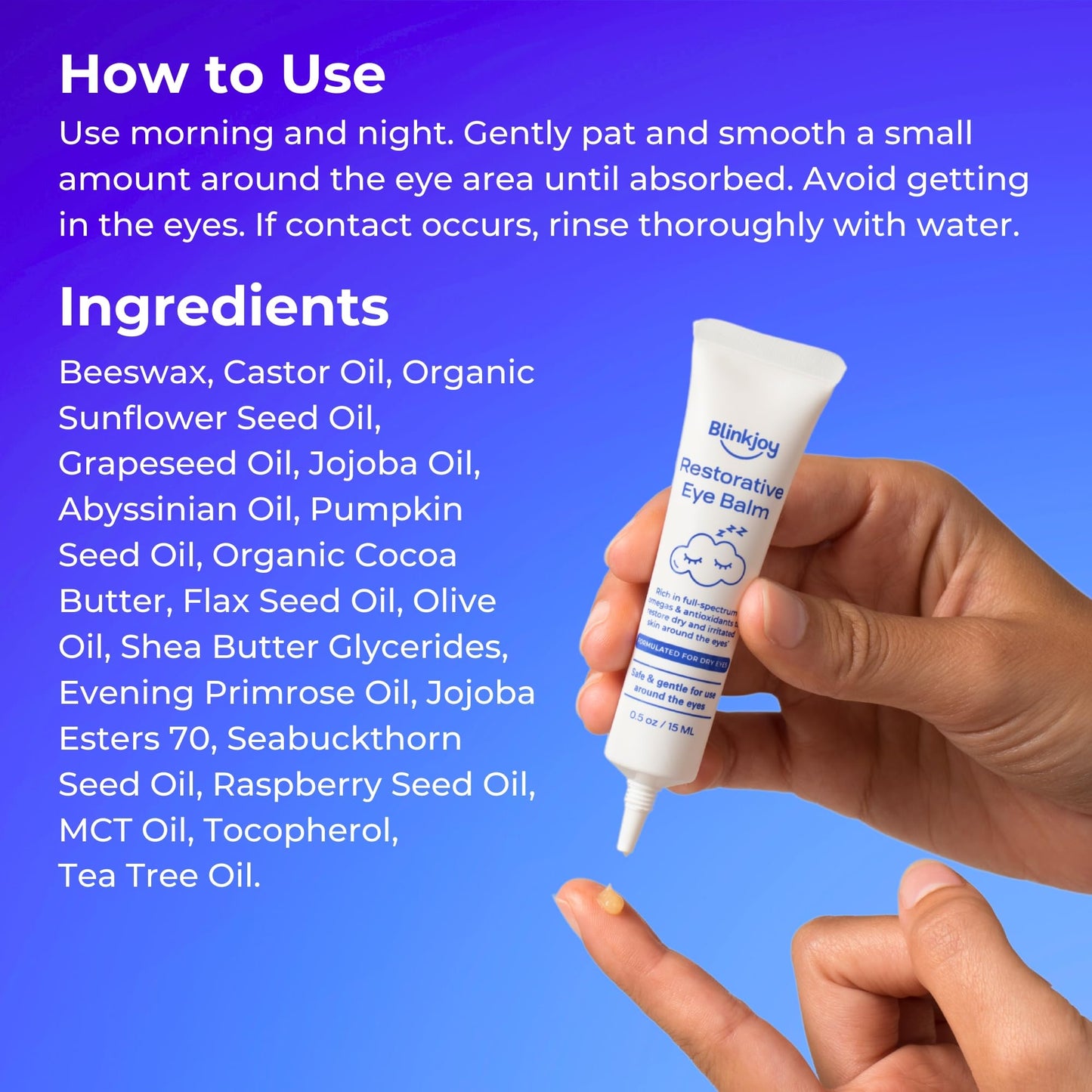Blinkjoy Restorative Under Eye Balm – Anti-Aging Moisturizing Eye Balm with Omegas to Reduce Dryness & Fine Lines – Optometrist & Dermatologist Recommended, Fragrance-Free