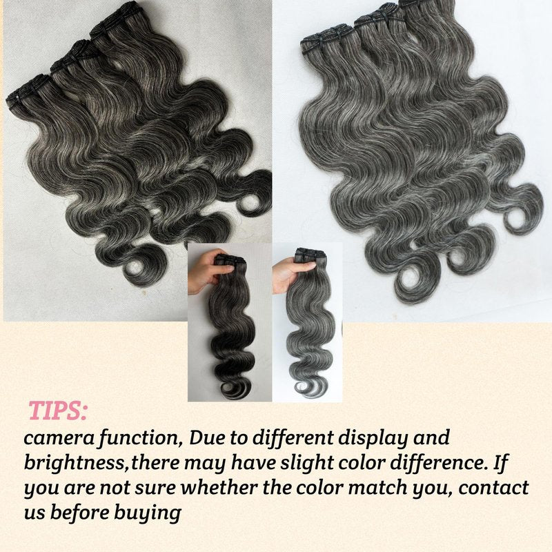 SIYUSI Salt and Pepper Body Wave Human Hair Bundles 12 Inch 1 Bundles Human Hair 100% Unprocessed 12A Brazilian Hair Weave Extensions Natural Gray-White Color