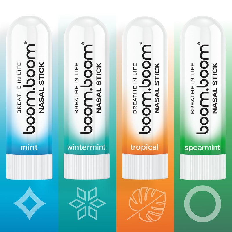 BoomBoom Nasal Stick | Vapor Flow Technology | Cool Refreshing Sensation | Natural Mood Boost | Simple Ingredients | Essential Oils + Menthol Inhaler (Mint, Wintermint, Tropical, Spearmint)