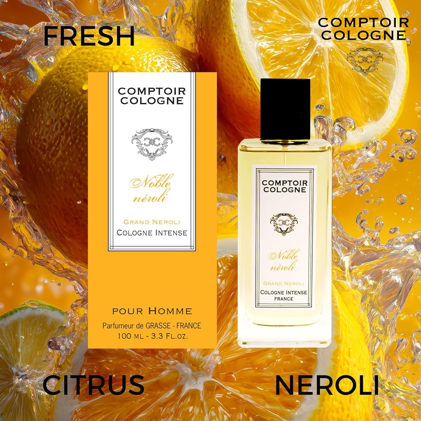 Noble Neroli Intense Cologne - Long-Lasting Men's Fragrance with Floral, Woody & Citrus Notes | 3.3 oz