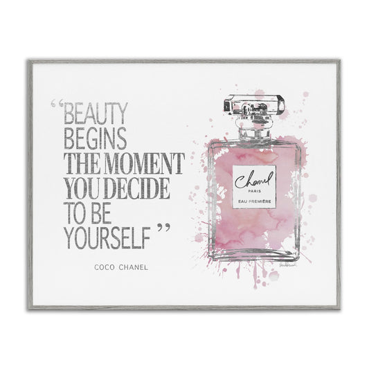 Stupell Industries 'Beauty Begins Fashion Perfume', Framed Giclee Art, White, 20 x 16 Inches, Easy to Hang and Sturdy, Made in USA, by Amanda Greenwood
