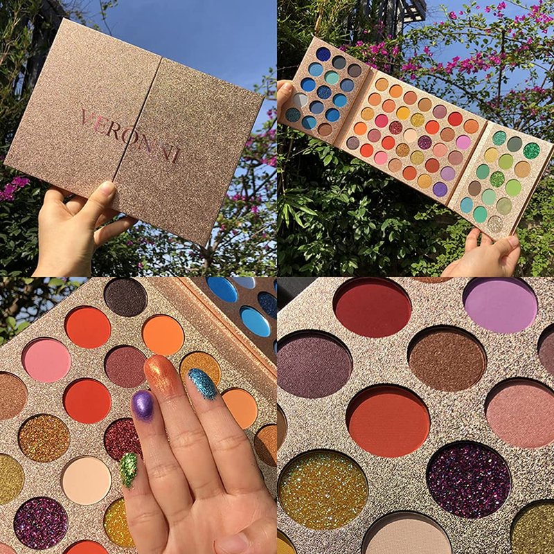 VERONNI 65 Colors Professional Eyeshadow Palette, Highly Pigmented Glitter Metallic Shimmer Matte Makeup Palettes Ultra Blendable Nude Bright color Natural board Make Up Palletes（Rose Gold）