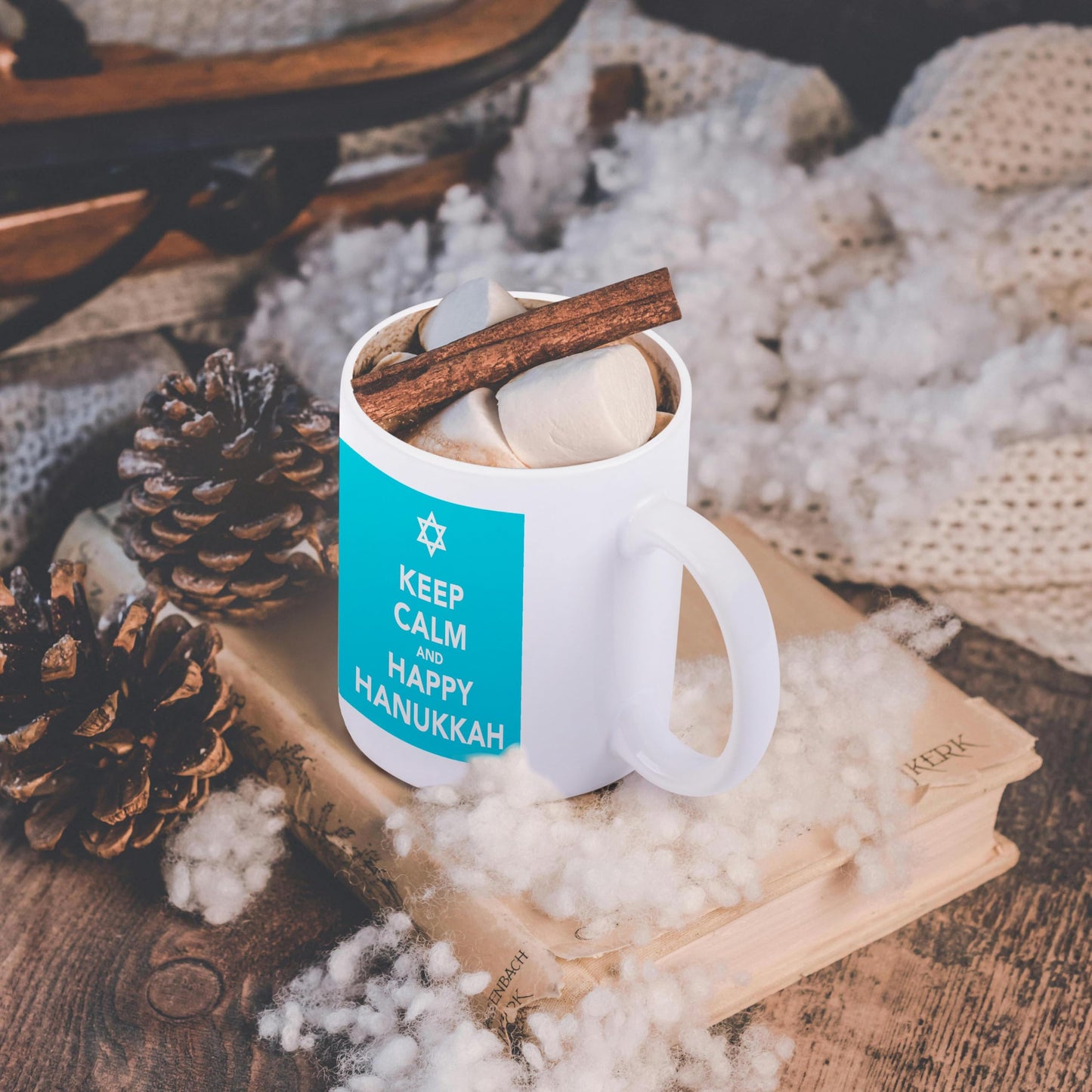 3dRose mug_163810_1 Keep Calm and Happy Hanukkah, Blue Ceramic Mug, 11-Ounce