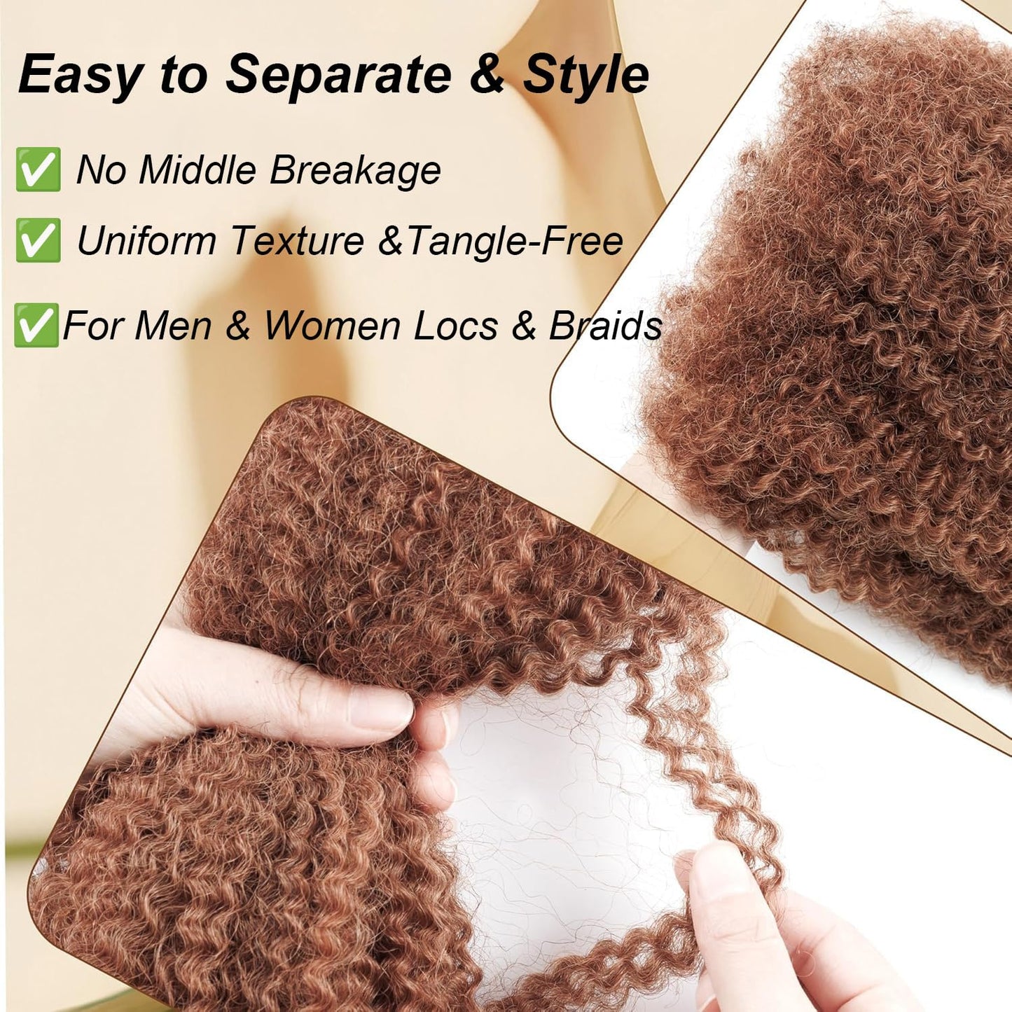 EV&ET Pre-sretched Afro Kinkys Bulk Human Hair Human Hair for Locs/Twists/Braids/Repair Locs Afro Kinky Curly Bulk Can Bleach And Dye(#30,14inch 50g)