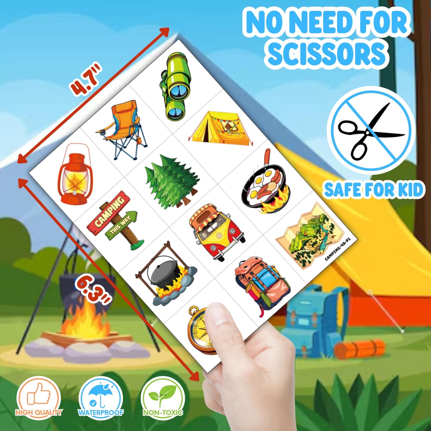 72 PCS Camping Party Favors for Kids – 48 Pre-Cut Temporary Tattoos & 24 Camping Punch Balloons Themed Birthday Party Decorations Supplies Favors Gifts, Goodie Bag Fillers, Classroom Rewards