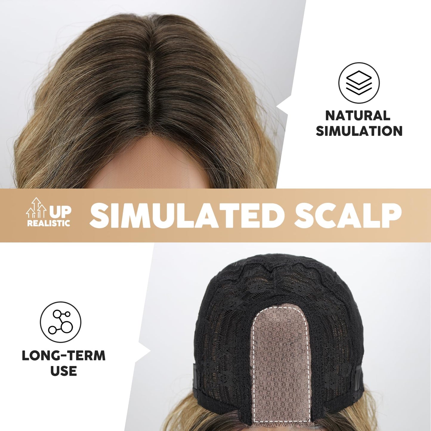 MISSQUEEN Medium Length Ombre Blonde Wavy Wig Short Curly Blond Wig for Women Synthetic Middle Part Heat Resistant Fiber Blonde Hair Wigs for Everyday Hairstyle Party Use