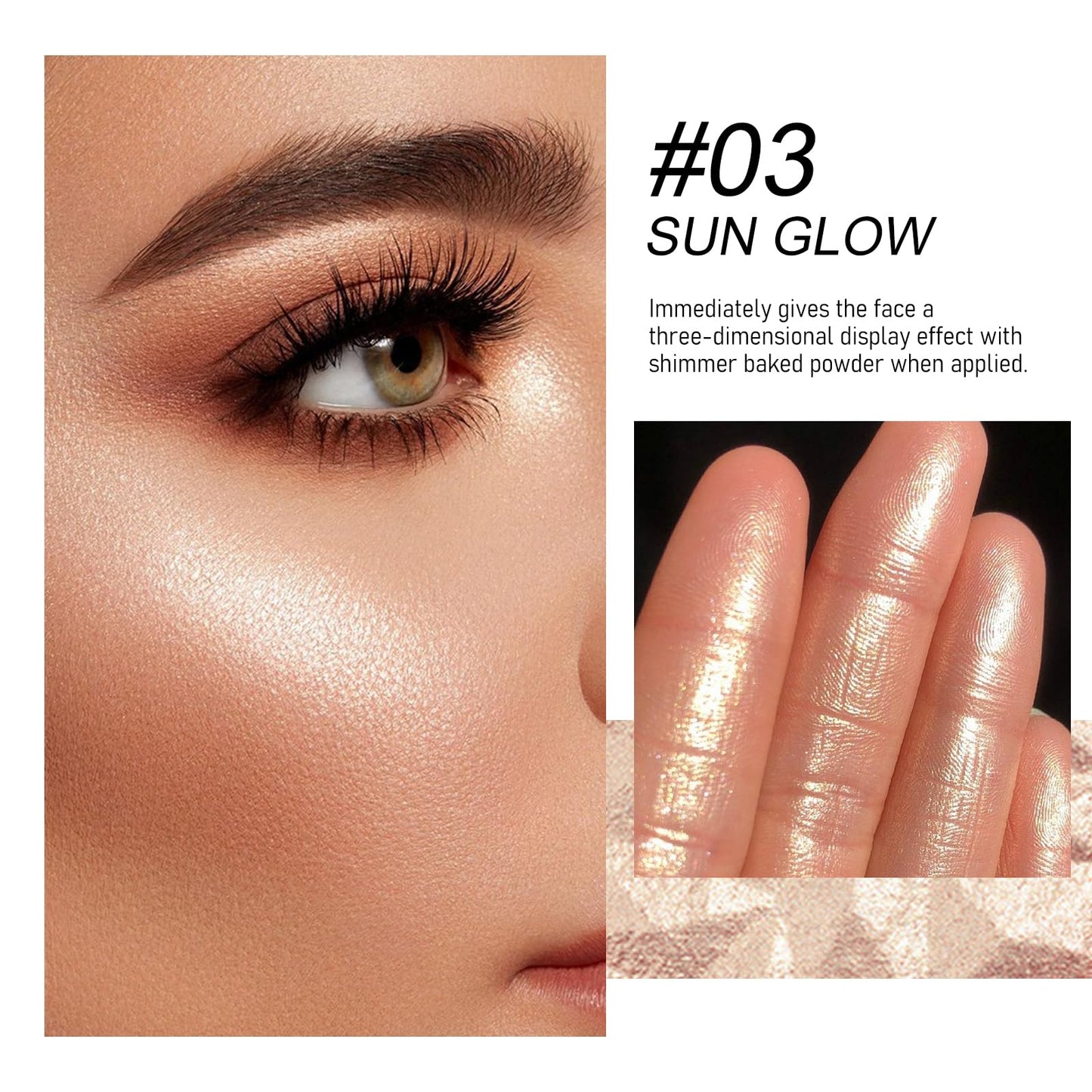 High Glossy Face Highlighter Palette, Luminous Face Illuminator Palette, Natural Glow Finish, Pearl Shimmer Smooth Baked Powder for a Radiant Glow, Lasting Sparkling Highlighter Makeup- SUN GLOW