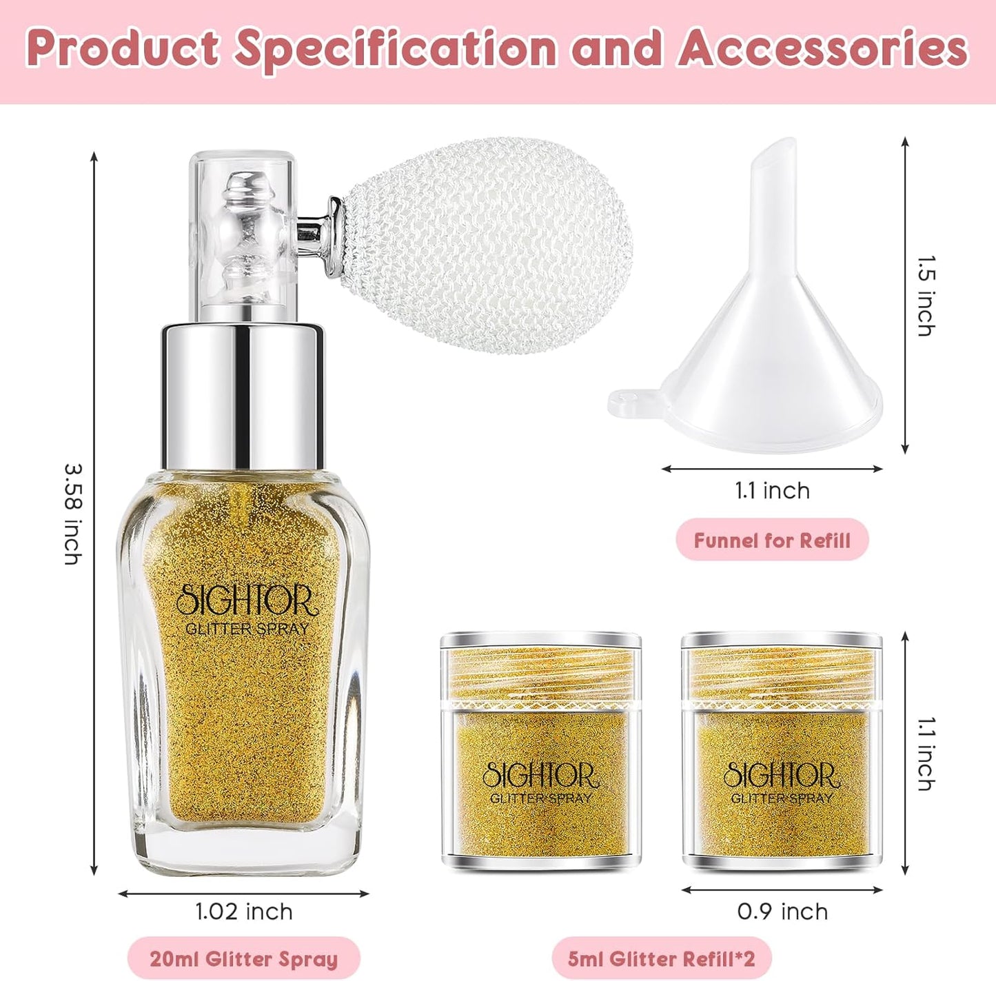 Body Glitter Spray - 30ML Shiny Highlighter for Body, Hair & Face | Sparkle Pearl Makeup in Gold