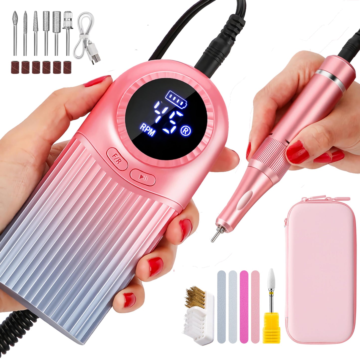 35000RPM Professional Portable Nail Drill Electric File Rechargeable Nail E File Machine with Bits & Clean Brush for Acrylic Nails Remove Nail Gel Polish Manicure for Salon Home,Cordless(Blue Purple)