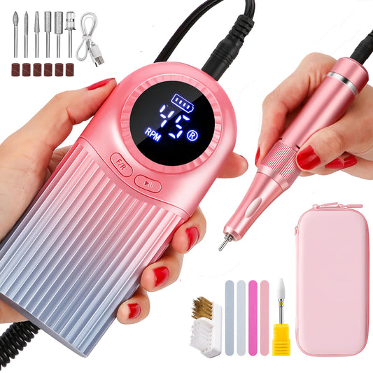 35000RPM Professional Portable Nail Drill Electric File Rechargeable Nail E File Machine with Bits & Clean Brush for Acrylic Nails Remove Nail Gel Polish Manicure for Salon Home,Cordless(Blue Purple)