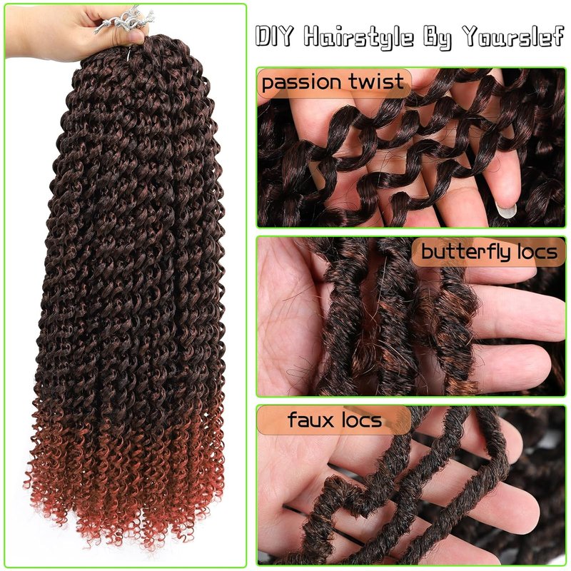 Passion Twist Crochet Hair - Water Wave Synthetic Braiding Hair for Butterfly Locs | 18 Inch, Pack of 7
