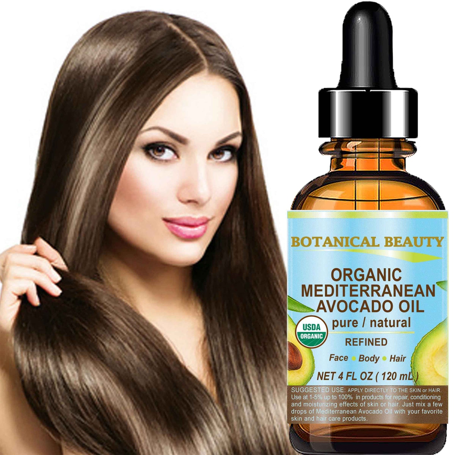 Botanical Beauty Italian ORGANIC AVOCADO OIL 100% Pure Natural Refined Undiluted Cold Pressed for Face, Body, Feet, Hair, Massage and Nail Care. 4 Fl. oz-120 ml.