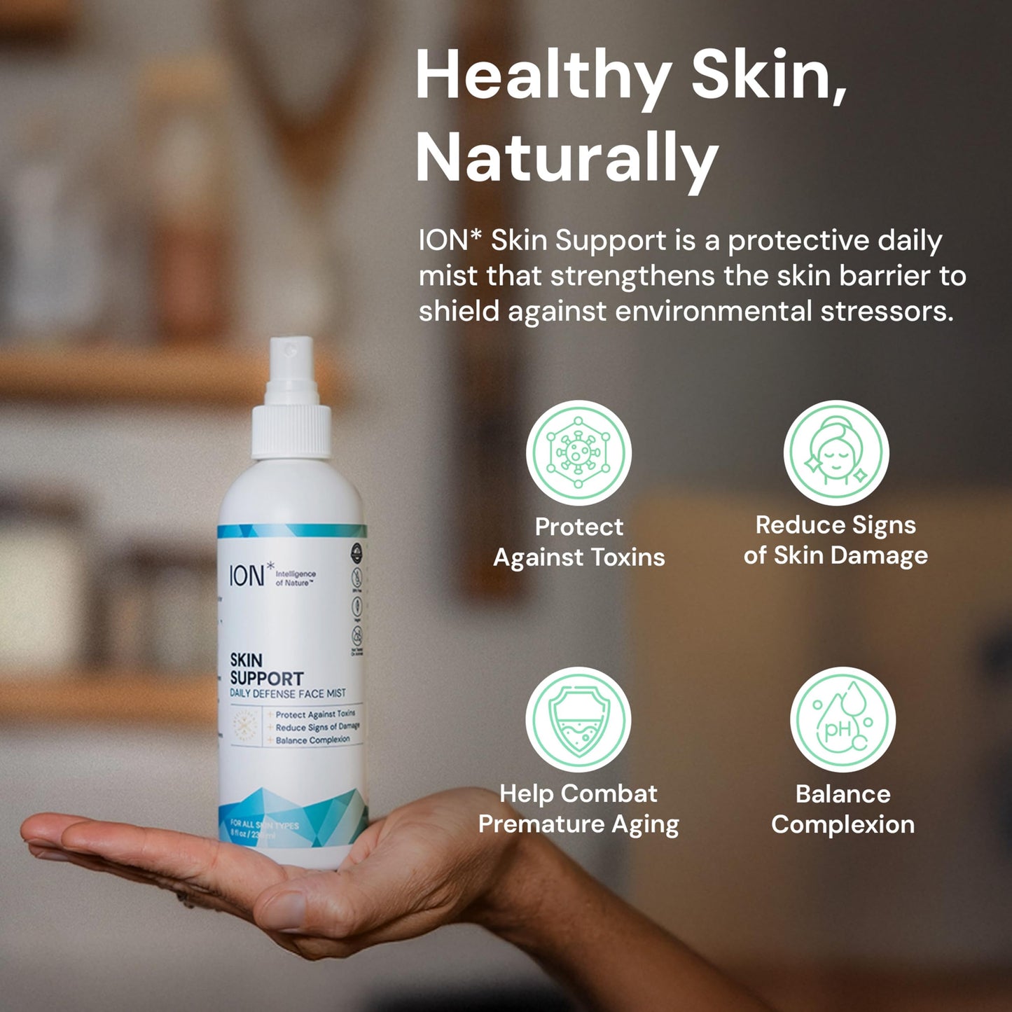 ION* Intelligence of Nature Skin Support Face Mist Hydrating Spray - Refreshing Facial Mist Spray for Daily Use, Vegan Friendly Formula to Refresh Skin for Women & Men - 8 fl oz (Pack of 1)