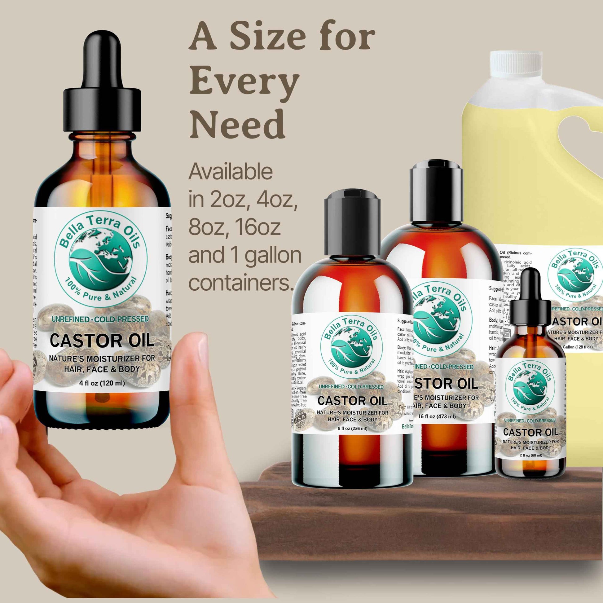 Bella Terra Oils - Organic Castor Oil 16 oz - A Nutrient-Dense Experience, Packed with Minerals & Omega-9 Fatty Acids, Elevate Your Beauty Regimen