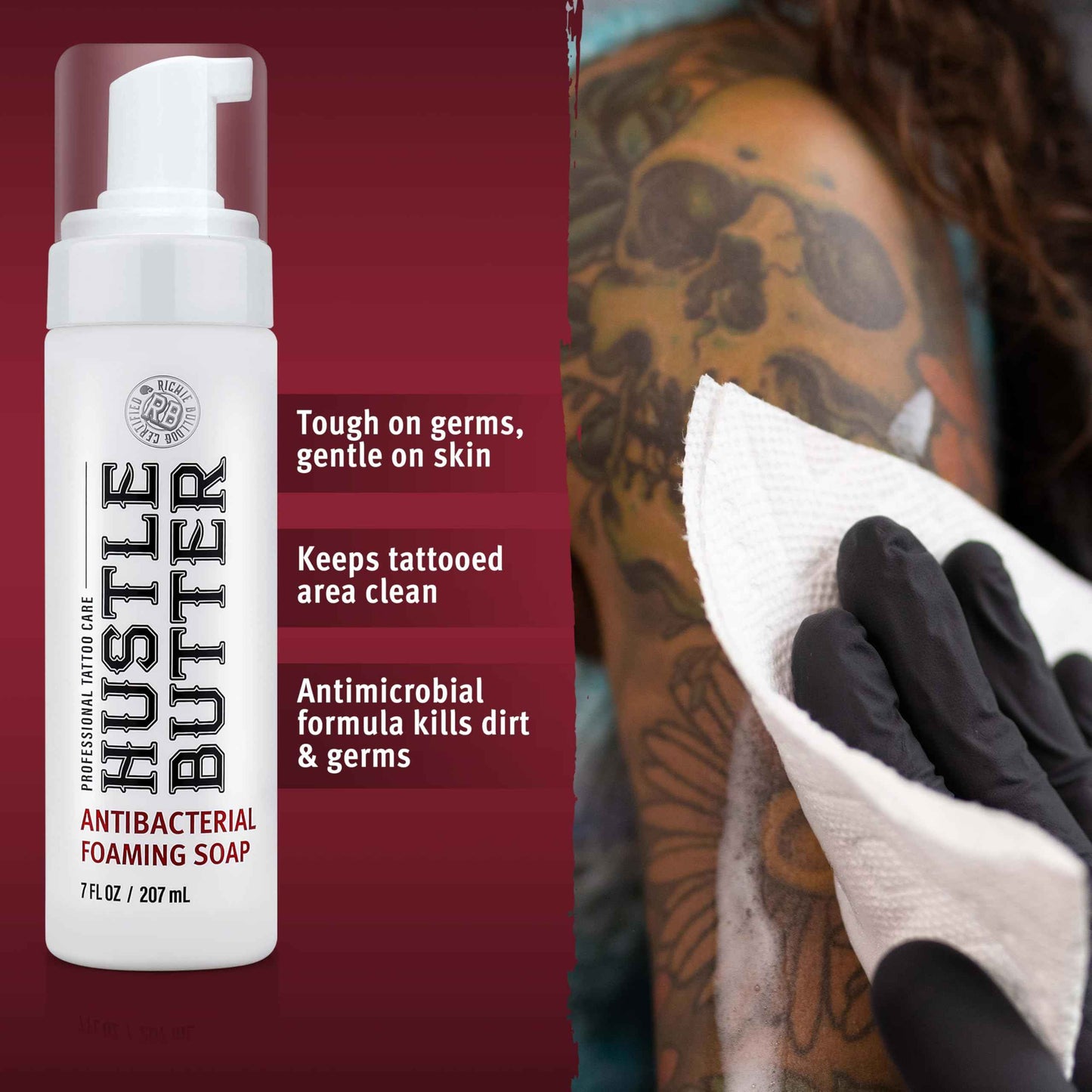 Hustle Bubbles Tattoo Aftercare Tattoo Soap Antibacterial Soap To Clean New Tattoos & Piercings Essential Tattoo Supplies 7oz