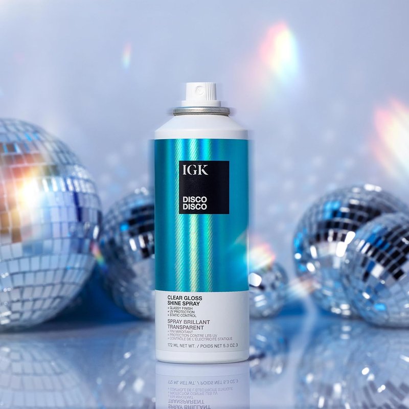IGK Disco Clear Gloss Shine Spray - High-Shine Finishing Spray with UV Protection | Vegan & Cruelty-Free