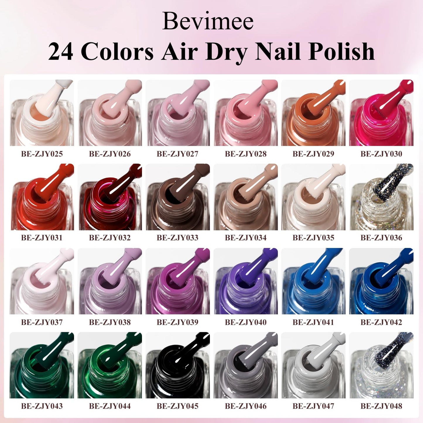 Bevimee Quick Dry Nail Polish Set: 24 Colors Regular Fingernail Polish Non Gel Bulk Black Nude Pink Red Green Blue Purple Long Lasting French Nail Art DIY Home Gift Set for Women