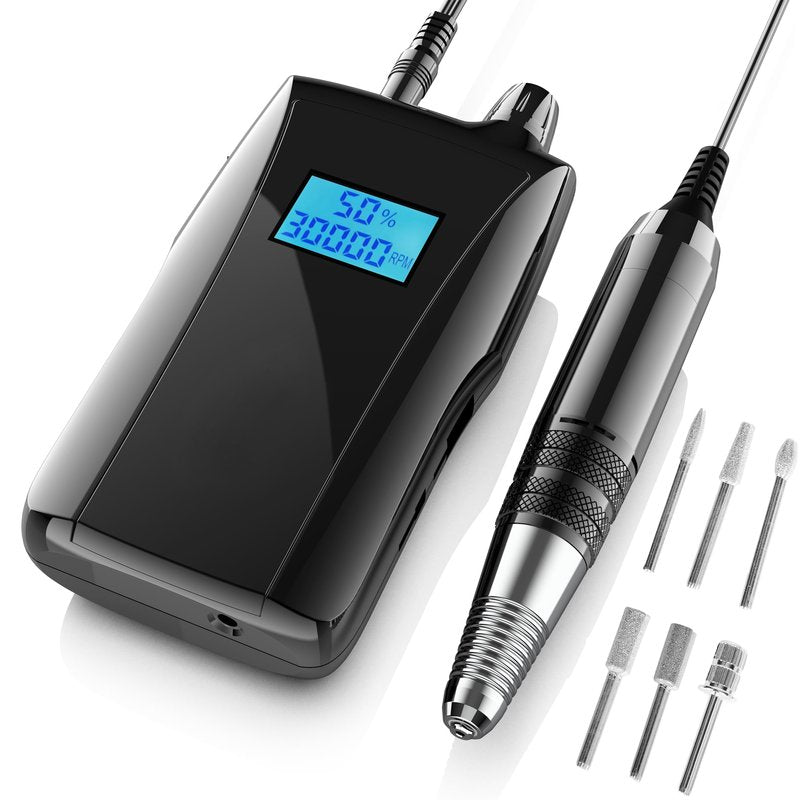 Beloving Portable Nail Drill Machine,30000RPM Rechargeable Electric Nail File Professional with Speed Display,Sanding Bands and Bits,Efile for Acrylic Dip Gel Nails Manicure Pedicure Home Salon Use