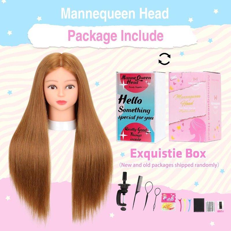 Mannequin Head with 80% Real Human Hair - 26-28" Cosmetology Styling Practice Doll | Includes Clamp Stand & Tools (Blond)