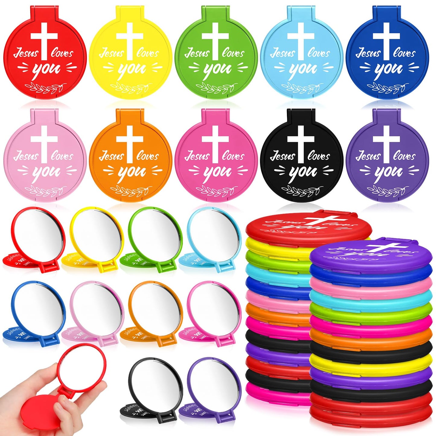 Yerliker 80 Pcs Christian Mini Compact Mirrors Bulk, Jesus Loves You Inspirational Bible Verse Pocket Mirrors for Women, Religious Gifts for Mother's Day, Church Sunday School Baptism Party Favors