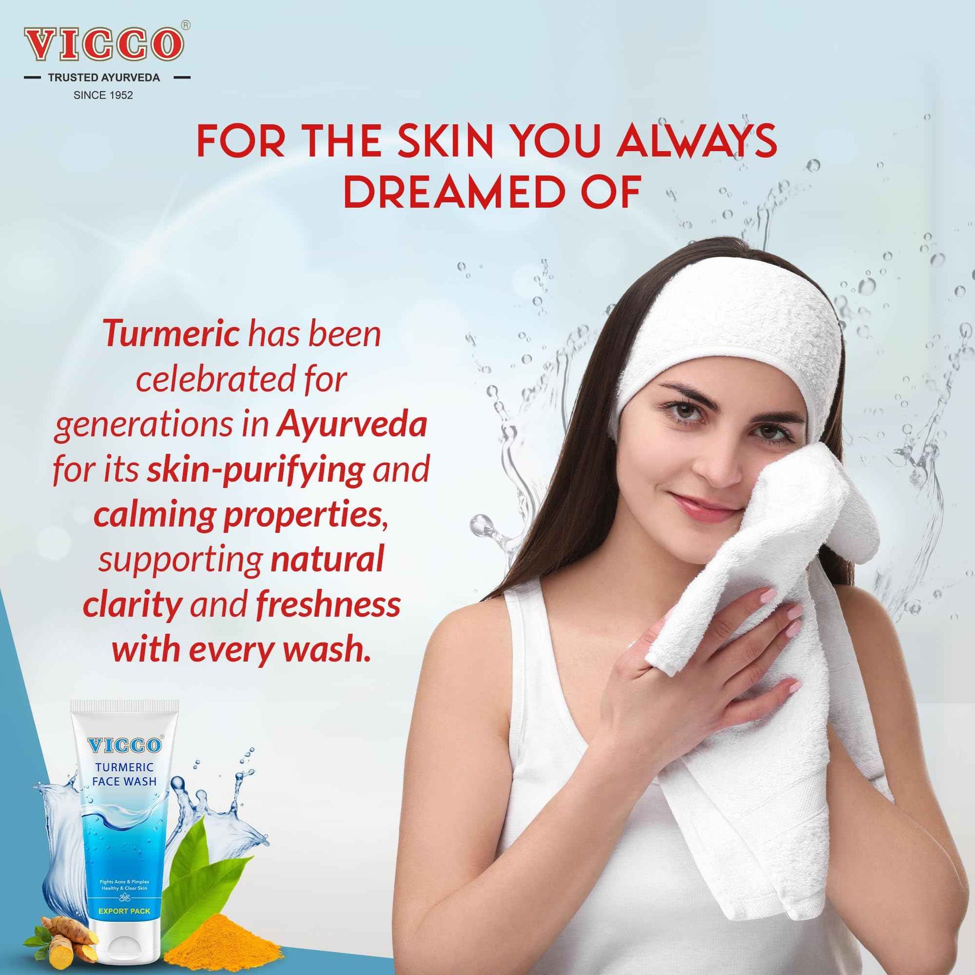 Vicco Turmeric Face Wash with Natural Ingredients – Gentle Facial Cleanser for Everyday Use, 5.29 Oz Tube (Pack of 2)