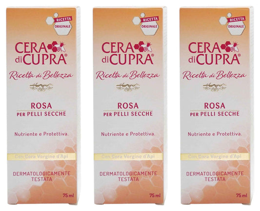 CERA DI CUPRA "Rosa per Pelli Secche Cream for Dry Skin, Anti-age Formula - 2.5 Fluid Ounces (75ml) Tubes (Pack of 3) [ Italian Import ]