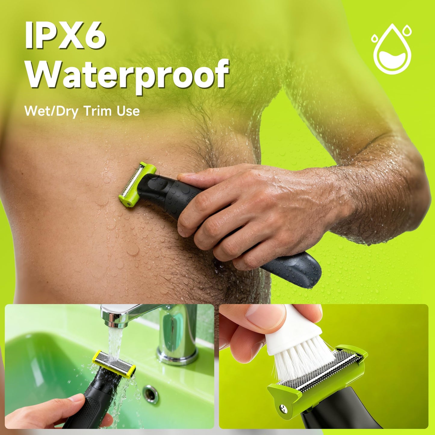SEIHAI Body Hair Trimmer for Men, Electric Groin & Pubic Hair Trimmer, Painless Body Groomer for Chest, Legs, Bikini, Waterproof Wet/Dry USB-C Rechargeable with Self-Sharpening Blades & 6 Guide Combs