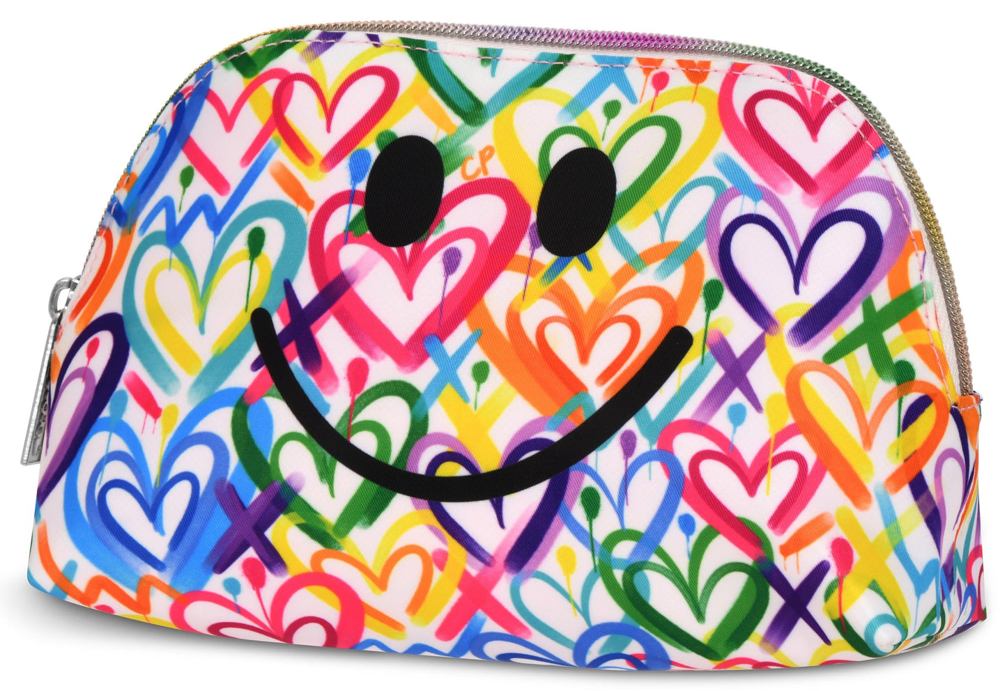iscream + Corey Paige 8.25" x 5" Fully Lined Wide Zipper Opening Cosmetic Bag - Graffiti Hearts
