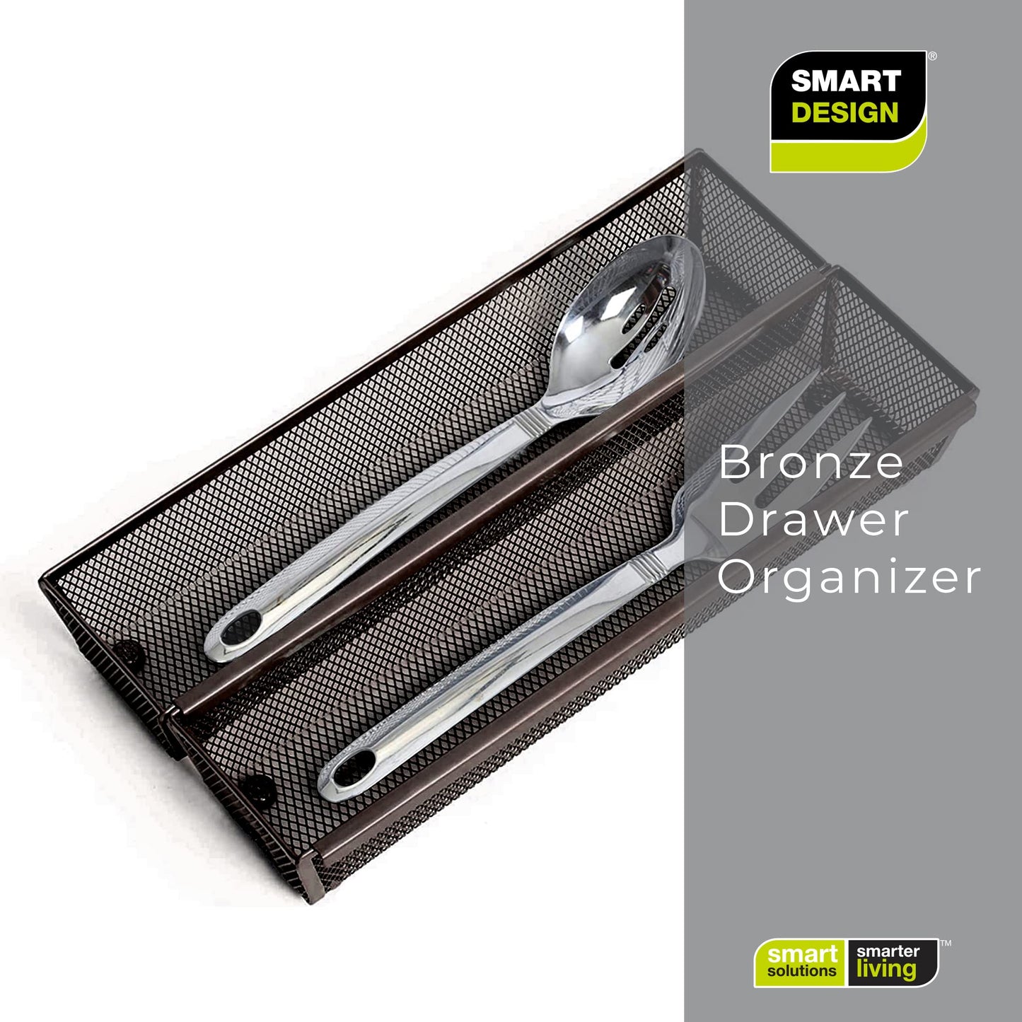 Smart Design Drawer Organizer - 12 x 3 Inch - Steel Metal Mesh Tray - with Interlocking Arm Connection - Utensils, Silverware, Organization - Kitchen - Bronze