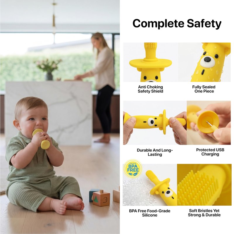 KLOUDYS Vibrating Baby Teether & Toothbrush l Teething Relief & Bone Conduction Music l Soft BPA-Free Silicone Baby teethers, Oral Sensory chew Toys for Kids & Babies,Teething Toys 9-24 Months, Blue