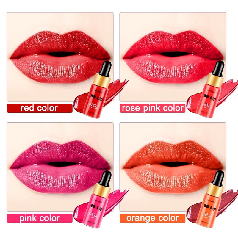 BB Lips Serum Starter Kit - Semi-Permanent Makeup Treatment with 4 Liquid Lip Pigments & Exfoliating Gel