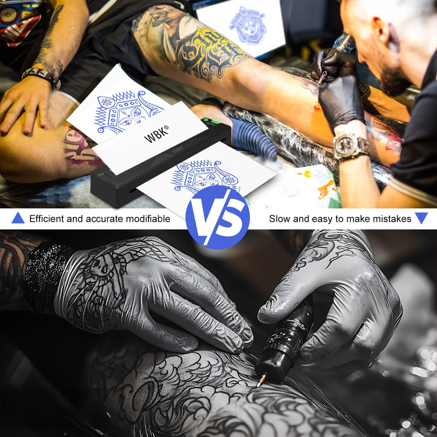 wbk Tattoo Stencil Printer,2026 New Thermal Portable Wireless Bluetooth Inkless Tattoo Printer Machine for Tattoo Beginners&Artists,with 3pcs Tattoo Transfer Paper,Compatible with Phone/Pc&Pad