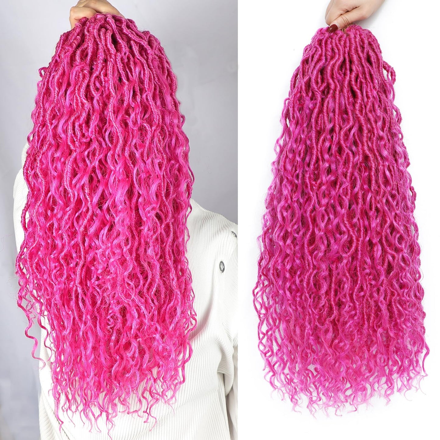 Boho Goddess Locs Crochet Hair18 Inch Boho Hippie Locs Crochet Hair Curly Faux Locs Crochet Hair River Locs For Women (18 Inch (Pack of 9), Rose Pink)