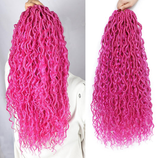 Boho Goddess Locs Crochet Hair18 Inch Boho Hippie Locs Crochet Hair Curly Faux Locs Crochet Hair River Locs For Women (18 Inch (Pack of 9), Rose Pink)