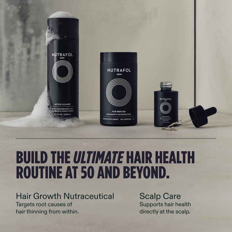 Nutrafol Men 50+ Hair Growth Supplements, Clinically Tested for Visibly Thicker Hair and Scalp Coverage, #1 Dermatologist-Recommended Hair Growth Supplement Brand - 2 Month Supply, 2 Refill Pouches