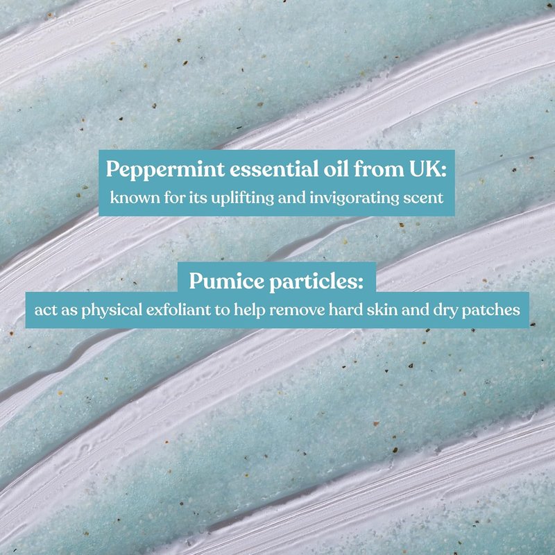 Peppermint Foot Scrub - Invigorating Cooling Exfoliator for Dry Cracked Feet | Vegan, 100 ml / 3.3 oz