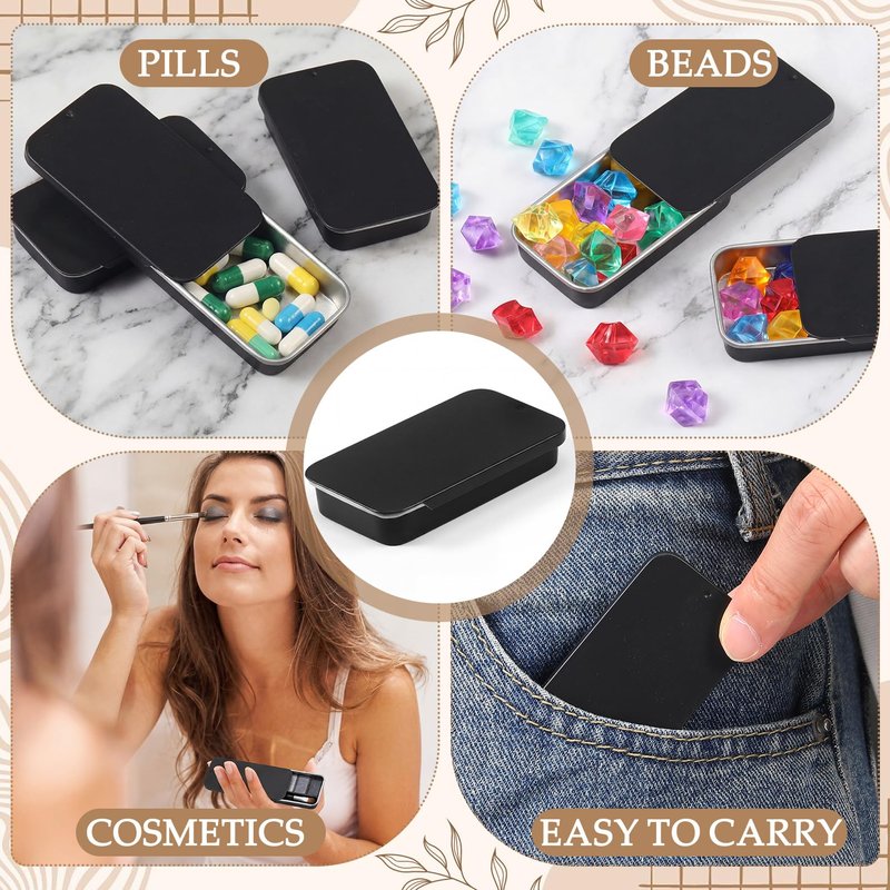 Norme 80 Pcs Rose Gold Slide Top Small Tins Containers Rectangular Cosmetics Metal Boxes Small Lip Balm Containers Metal Tins with Lids for Lip Balm Jewelry Crafts Pills,3.15 x 1.38 x 0.43"